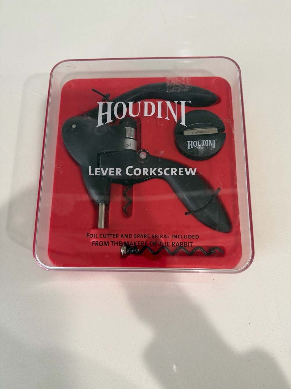 Houdini Lever Corkscrew Wine Opener Set with Foil Cutter and Spare Spiral
